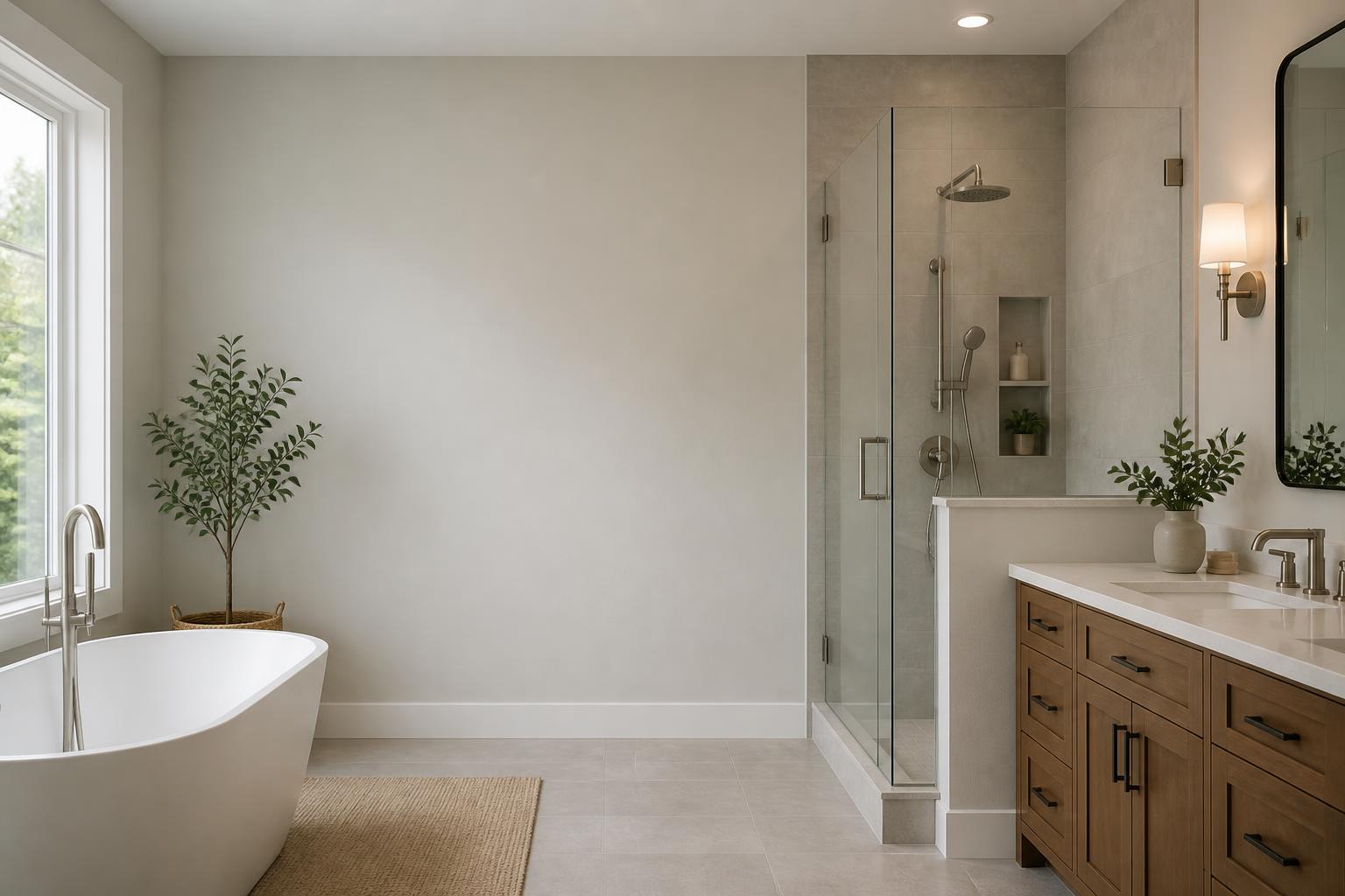 Clean finished plumbing space with open room for text overlay.